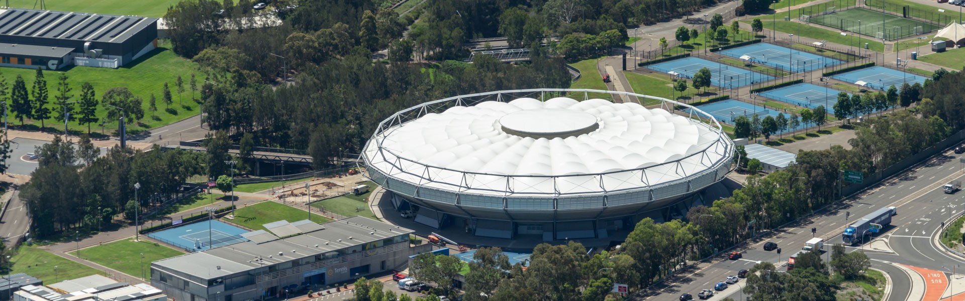 Aerial shot of Ken Rosewall Arena (photo credit: Ethan Rohloff)