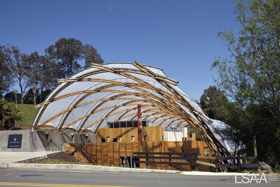 Waitomo Glowworm Caves Visitor Centre - Laminated Timber Arches, ETFE Pillows
