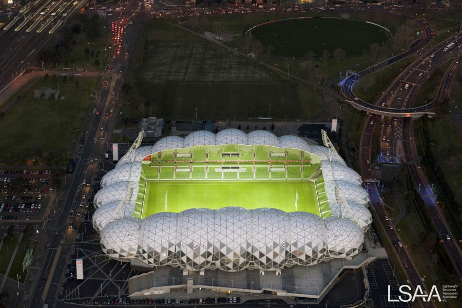 AAMI Park Stadium Melbourne - Night Aerial View