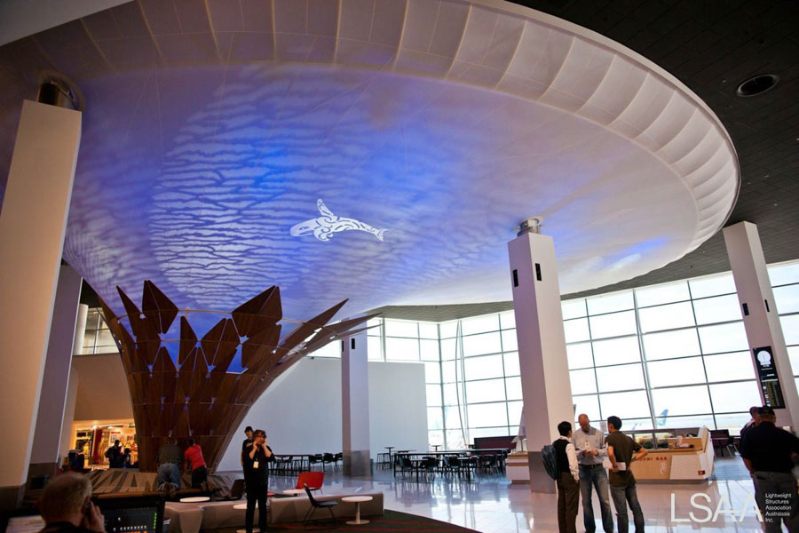 Pou Manawa - significant internal fabric sculpture at Auckland International Airport