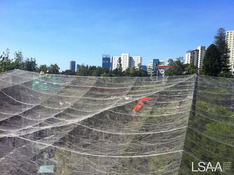 Perth Zoo Wetlands Stainless steel mesh roof before tensioning