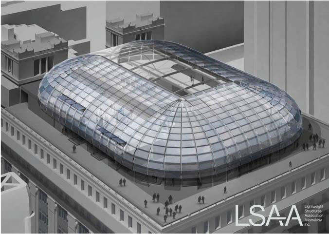 External View of the Curved Glass Roof at 50 Martin Place, Sydney