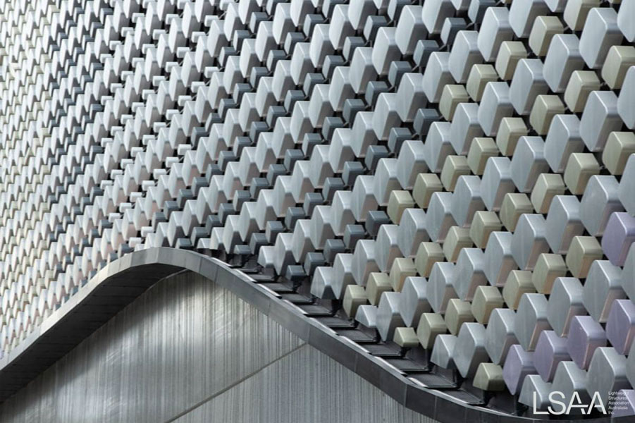 Shot of the façade diamonds with integrated greenery wall (photo credit: Simon Devitt; Scentre Group)