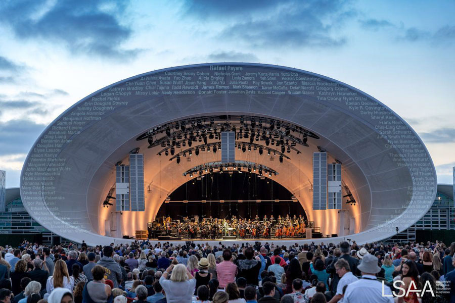 Exterior front shot of the Rady Shell at dusk (photo credit: San Diego Symphony; Gary Payne)