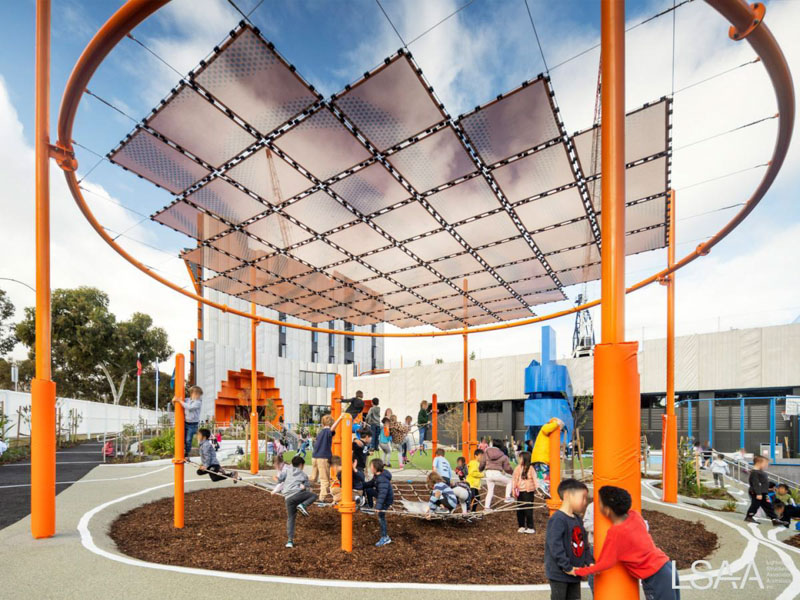 Underside view of shade structure panels