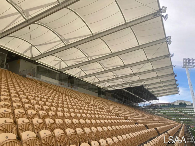 Lightweight Fabric Roof over seating at Yarrow Stadium - West Stand