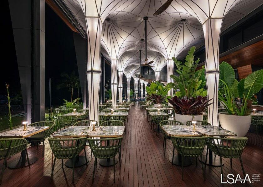 Unique Fabric Roof to a Restuarant (interior view)