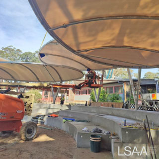 five elliptical tensile membrane canopies