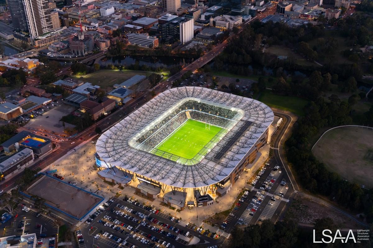 Aerial shot of CommBank Stadium (photo credit: Ethan Rohloff)