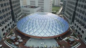 External view of the ribbed dome with ETFE Pillows